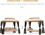 3-Seat Patio Swing Chair, Outdoor Gazebo Swing with Double Tier Canopy, Mesh Sidewalls, Cushioned Seat and Pillows