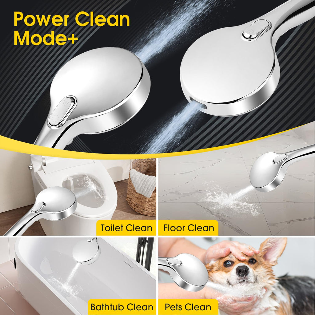 High Pressure Shower Head with Handheld, Power Wash & Auto Reset