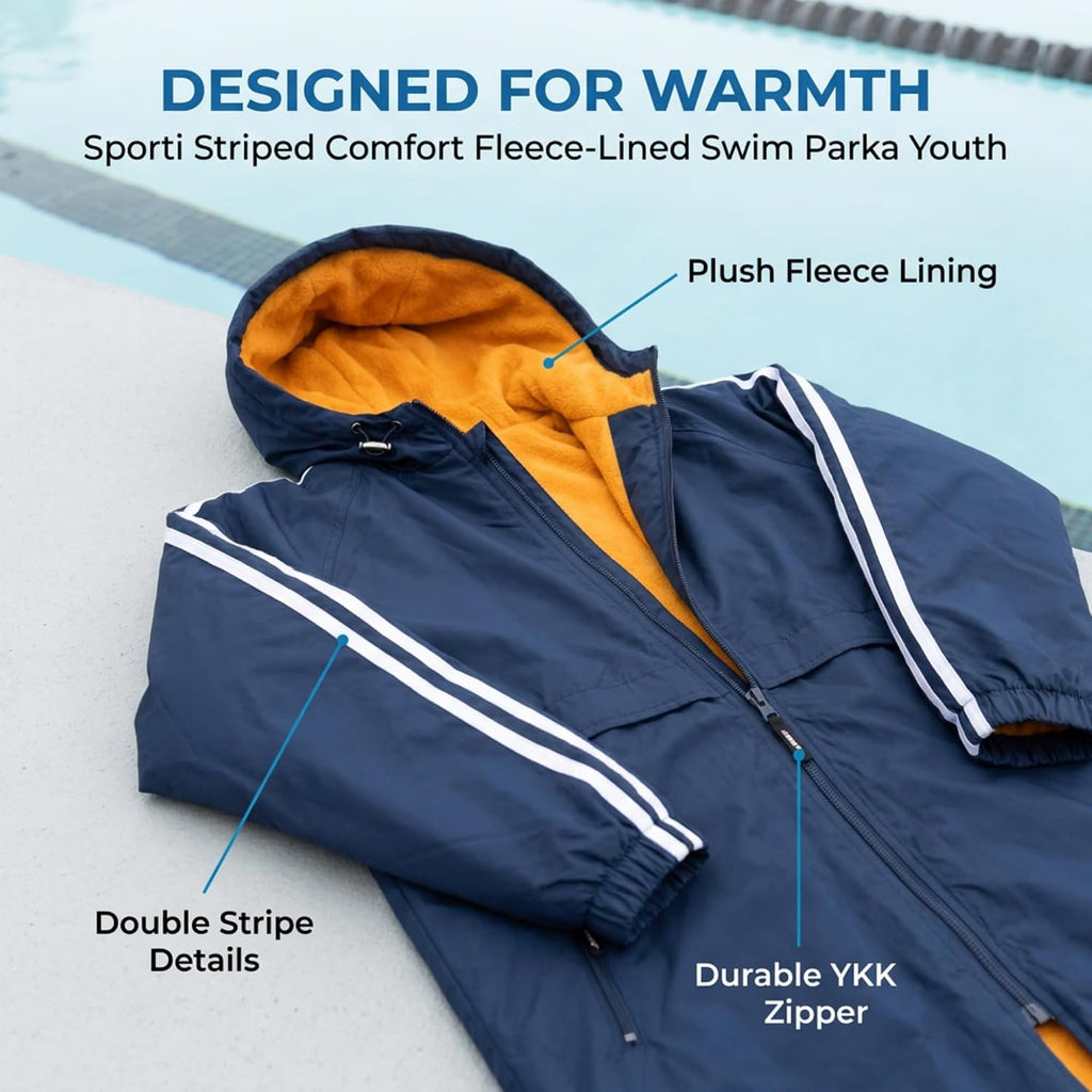Youth Swim Parka with Striped Comfort Plush Fleece Lining
