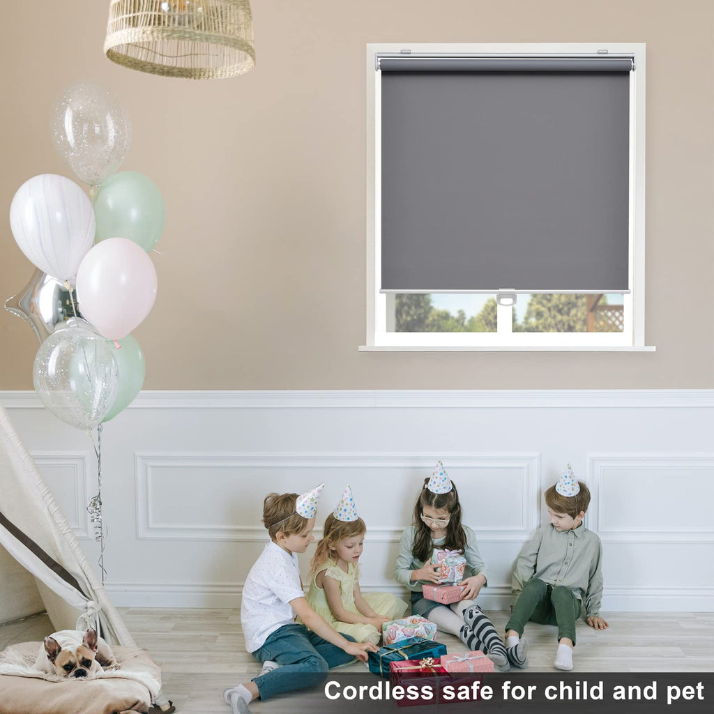 Blackout Cordless Roller Shades Blinds, Custom Size, Grey