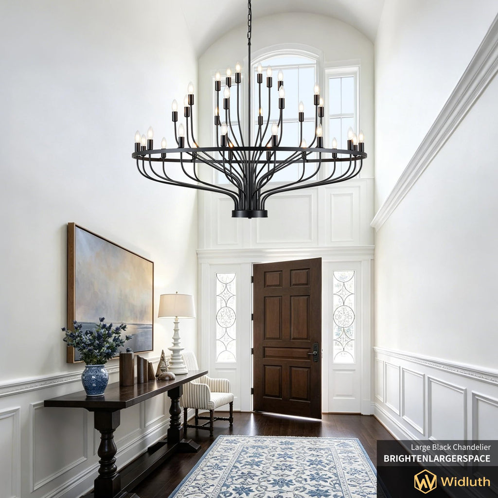 51.2" 32-Light Black Chandelier, Modern Farmhouse Candle Chandelier