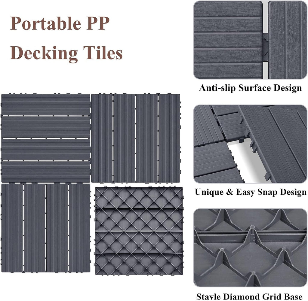 Plastic Interlocking Deck Tiles 9 PCS, All-Weather Outdoor Patio Flooring Tiles for Indoor, Balcony, Porch, Backyard