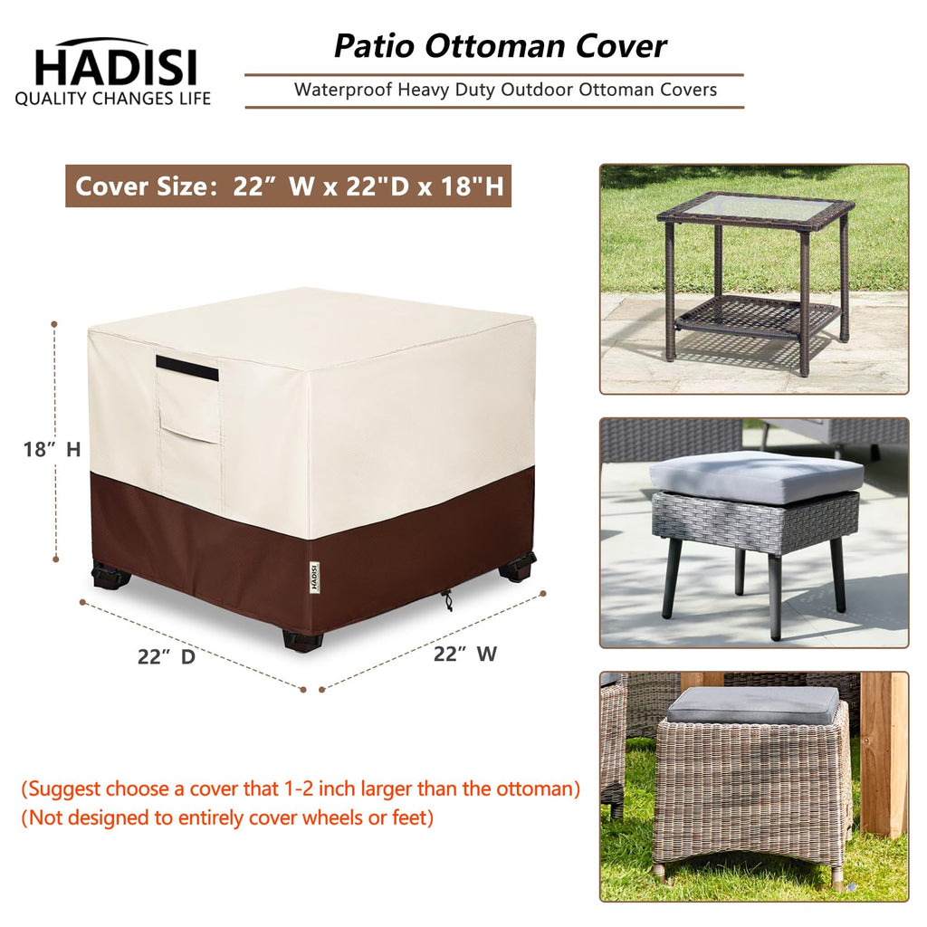 Patio Ottoman Cover Waterproof Square Outdoor Small Side Table Covers, 22"W x 22"D x 18"H, Outdoor Rectangular