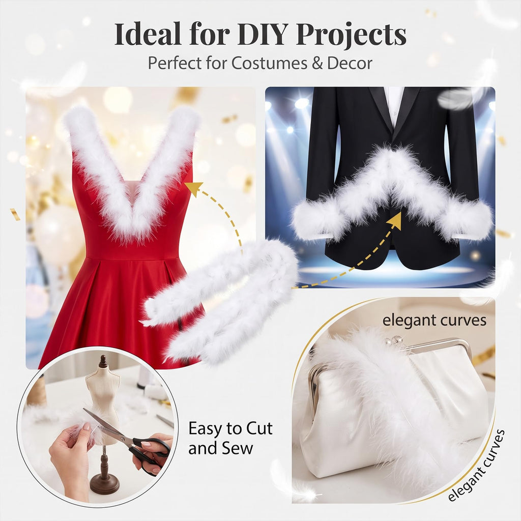 30g Fluffy Marabou Feather Boa for DIY Craft Sewing Trim Home Wedding Party Decoration-White - 2 Yards
