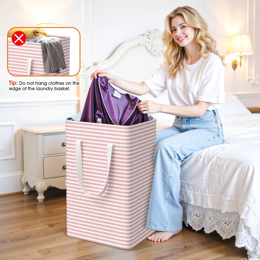 3-Pack Laundry Basket, Collapsible Laundry Hampers, 100L, Pink