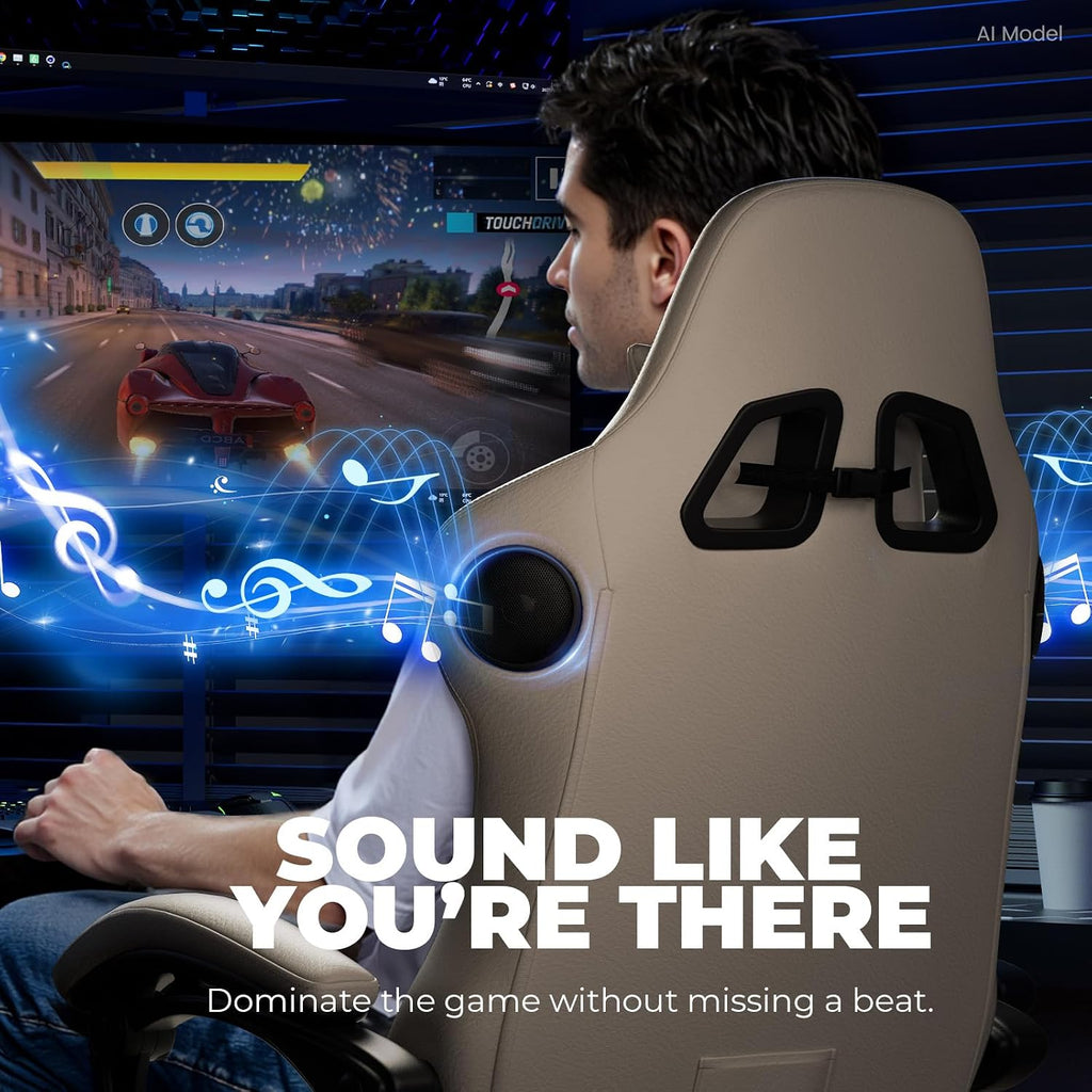 Gaming Chair for Adults, Ergonomic Computer Game Chairs with Speakers, Footrest & Linkage Armrest, Reclining High