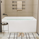 60"x32" Acrylic Alcove Bathtub with Integral Apron - Right Drain & Brushed Nickel Pop-Up Drain - Glossy White Deep