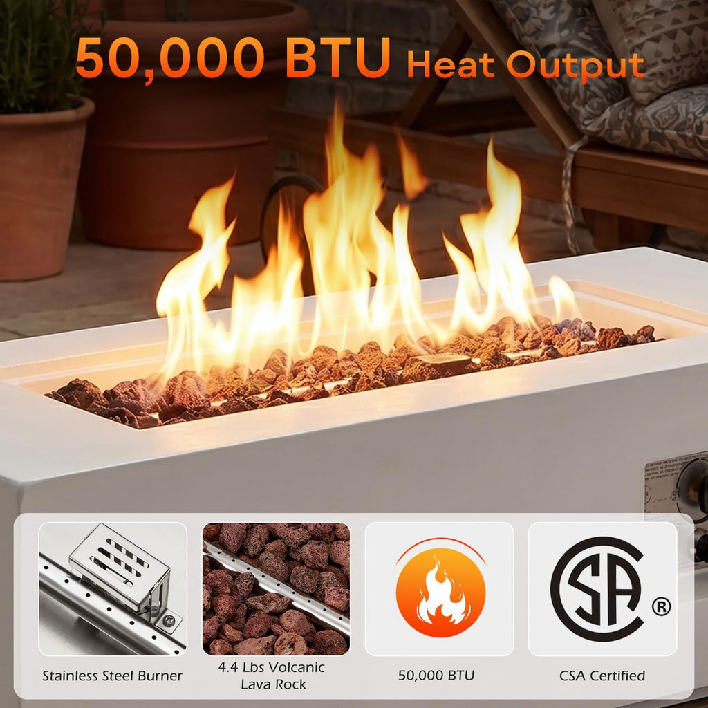 42" Propane Fire Pit Table & Rack Rectangle Gas Fire Pit No Tank Holder | 50,000 BTU 2 in 1 Low Profile Firepit Table