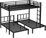 Triple Bunk Bed for Kids, Detachable Queen Over Twin & Twin Metal Bunk Bed with Guardrails, Ladder & Storage