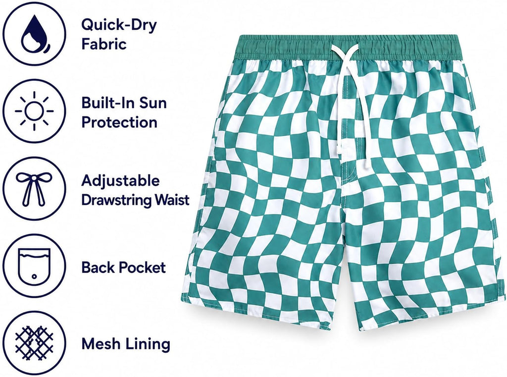 Boys Swim Trunks - 2 Pack Quick Dry Printed Boys Board Shorts Bathing Suit Kids Swimwear with Pockets (Size: )
