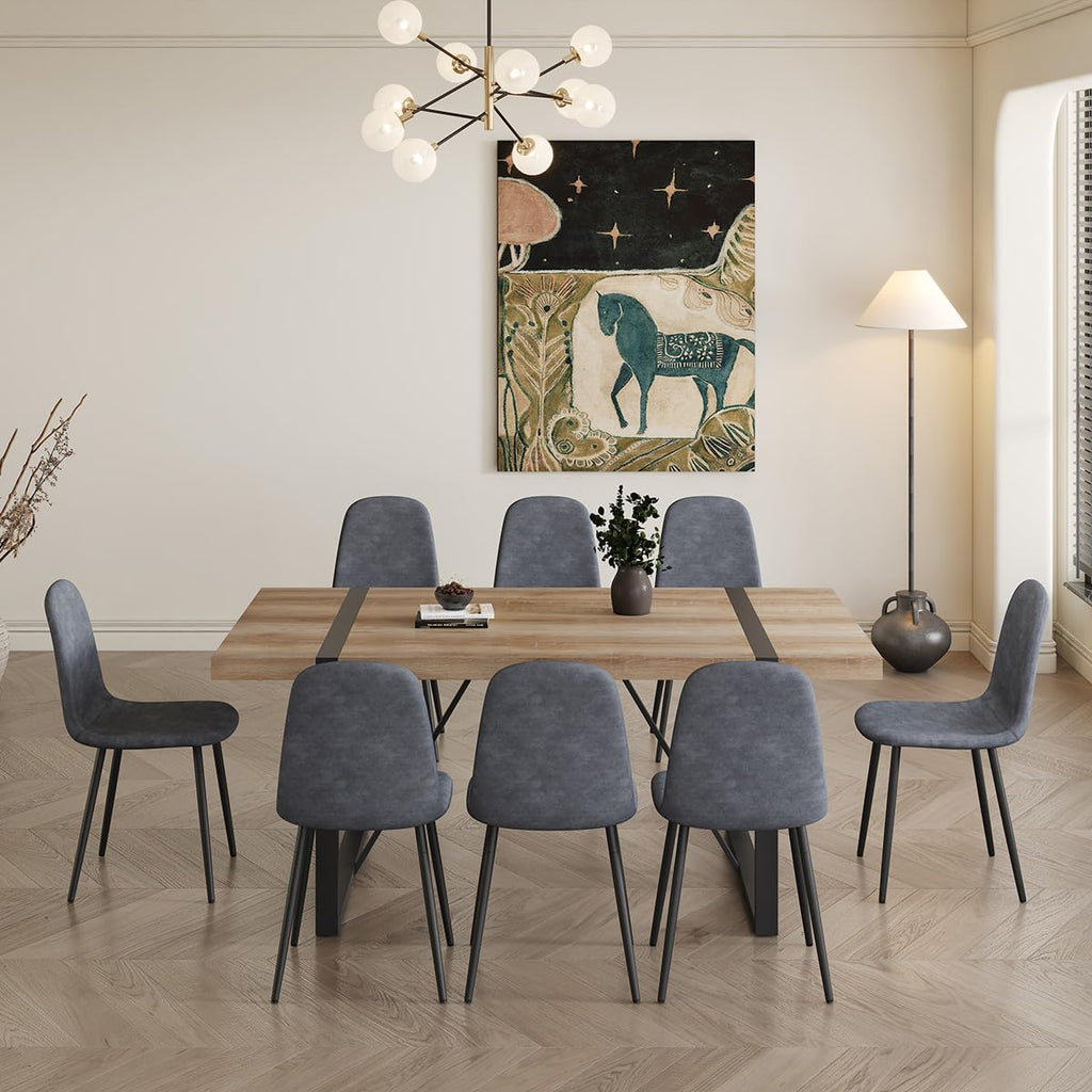 Dining Table Set for 8, 9 Piece Dining Table Set, 71'' Kitchen Table and Suede Nap Fabic Chairs Set of 8, Dining Room