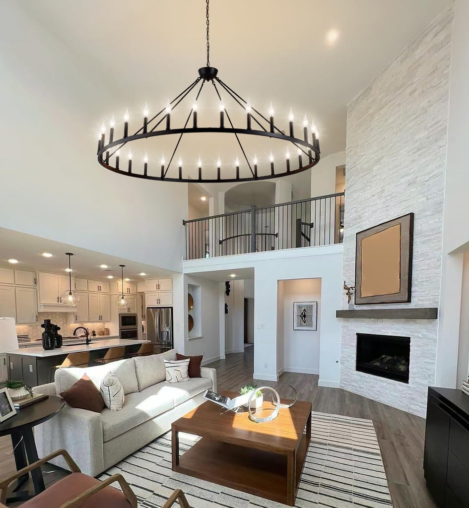 Extra Large Wagon Wheel Chandelier 30-Light, Extra Large Farmhouse Chandelier, Black Chandelier, Round Rustic