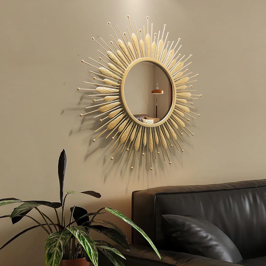 24" Sun Mirror Living Room Sunburst Gold Wall Mirror Flower Design