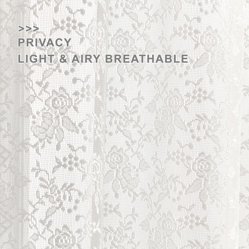 Ivory Lace Kitchen Curtains for Windows W25 x L24 Inch, 2 Panels