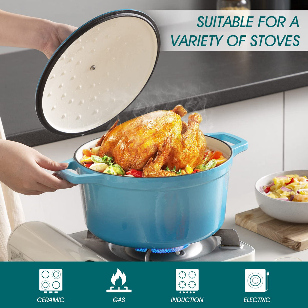 7.5 Qt Round Enameled Cast Iron Dutch Oven with Lid, Blue