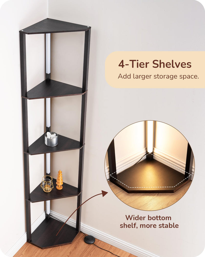 64'' Corner Shelf Floor Lamp, 3CCT, Black Walnut