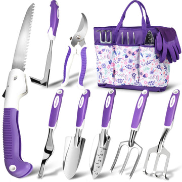 Garden Tool Set, 10 Pcs Heavy Duty Gardening Tool Kit Women Garden Gift Set Aluminum with Non Slip Ergonomic Handle