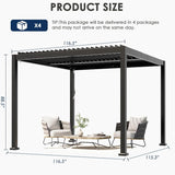 10'x10' Metal Pergola, Outdoor Patio Pergola with Hardtop Ro - Image 2
