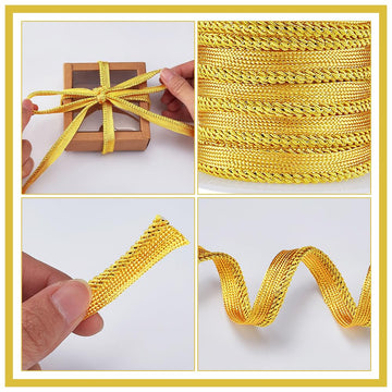Metalic Gold Cord-Edge Piping Trim 3/8 inch Inch Gold Flat Filigree Ribbon Braid for Dress Costume Sewing - 10 Yard