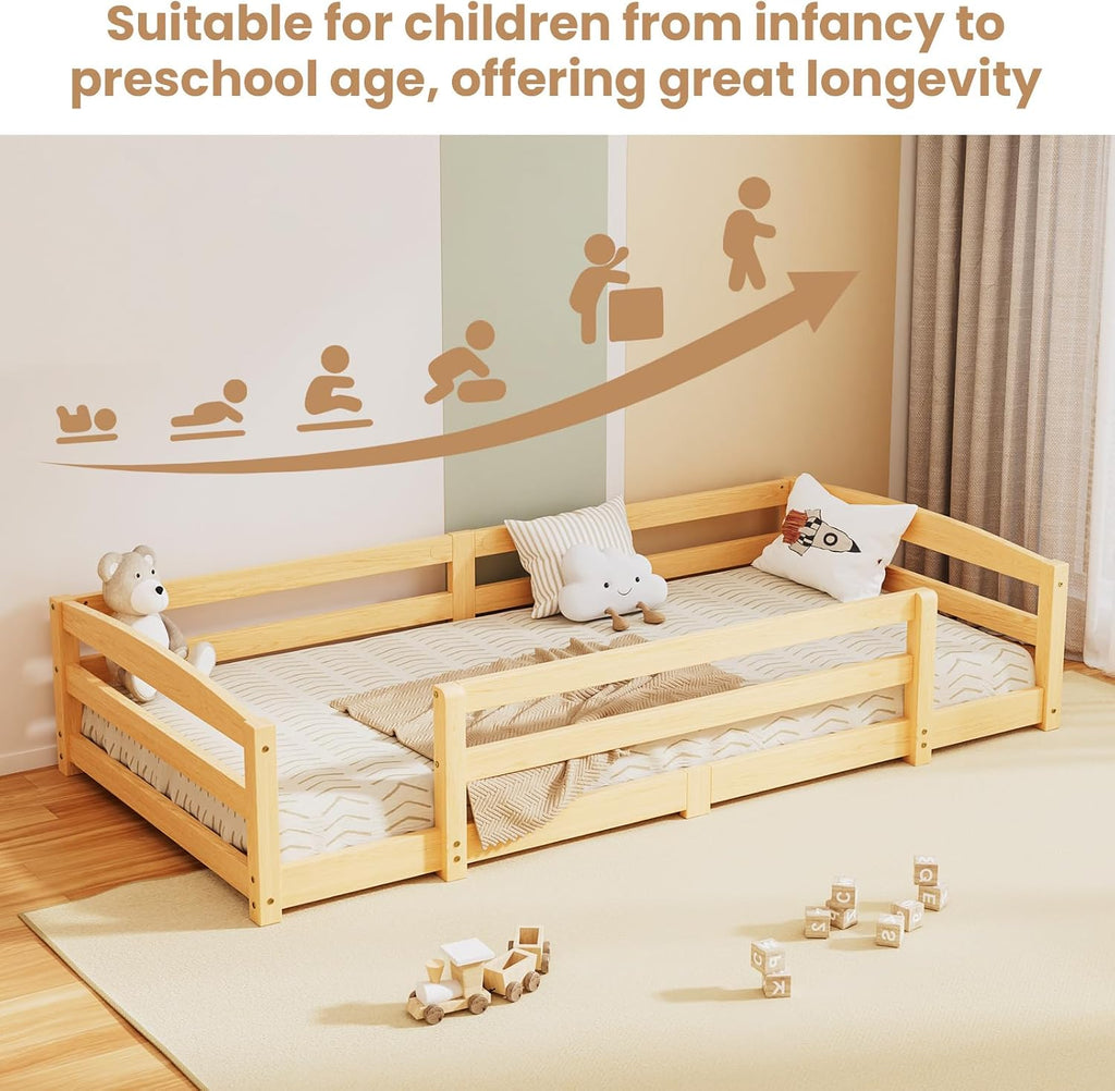 Toddler Floor Bed with Wood Slats, Montessori Floor Bed Frame for Kids