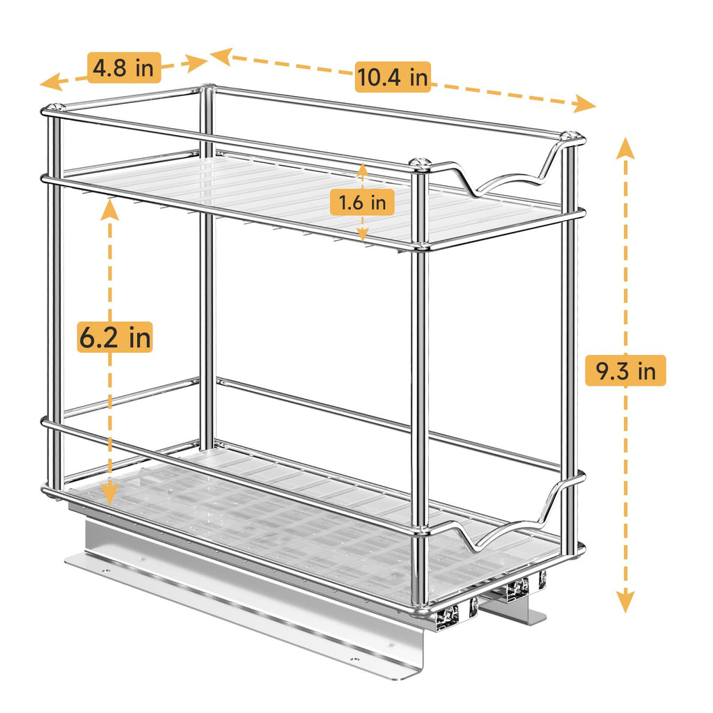 Pull Out Spice Rack for Inside Cabinet, 2 Tier Chrome Spice Organization for Cabinet, Vertical Sliding Out Spice Rack