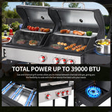 3-in-1 Propane and Charcoal Grill Combo with Side Burner, Griddle and Pot, Cast Iron Grates, 673 Sq. In. Cooking Area