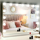 Hollywood Vanity Mirror with Dimmable 15LED Bulbs Lights 3 Lighting Modes 2in1 Large Lighted Makeup Mirror for Desk