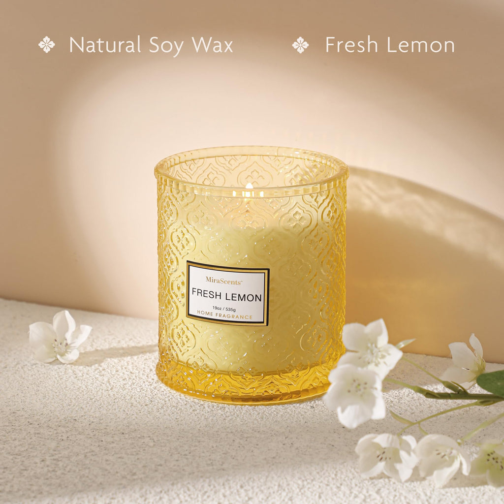 Lemon Scented Candles, 19oz Aromatherapy Candles Gifts for Women, Yellow Luxury Large Decorative Candles in Glass