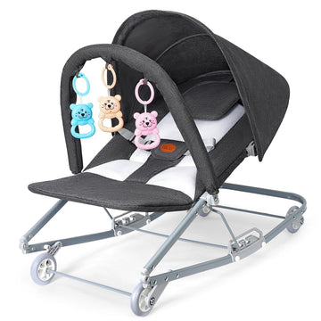 Rocking Baby Bouncer with Canopy, Mode Rocking & Rolling Infant Seat, Portable Baby Chair for 0-18 Months(Grey)