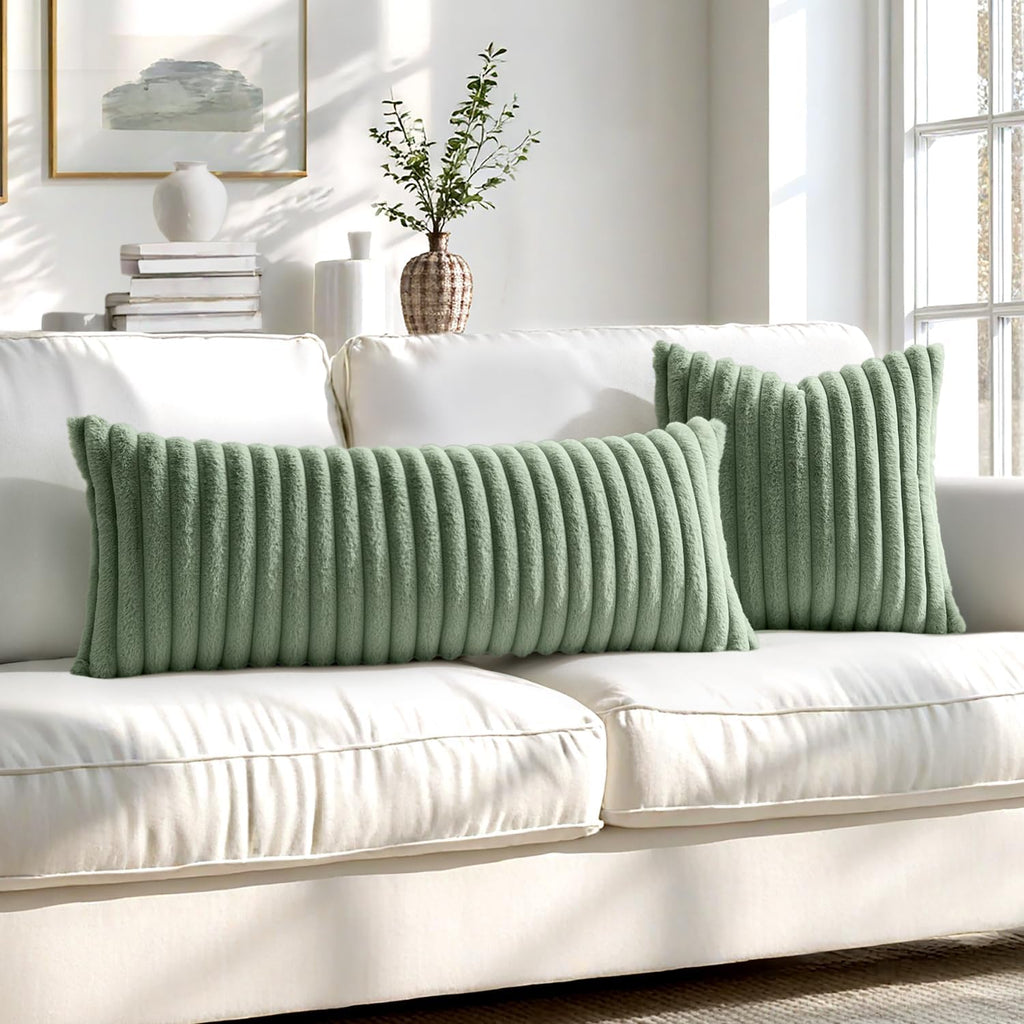 Faux Fur Decorative Throw Pillow Covers 18x18 Inch Set of 2, Modern Spring Home Decor Soft Plush Couch Pillows Cozy
