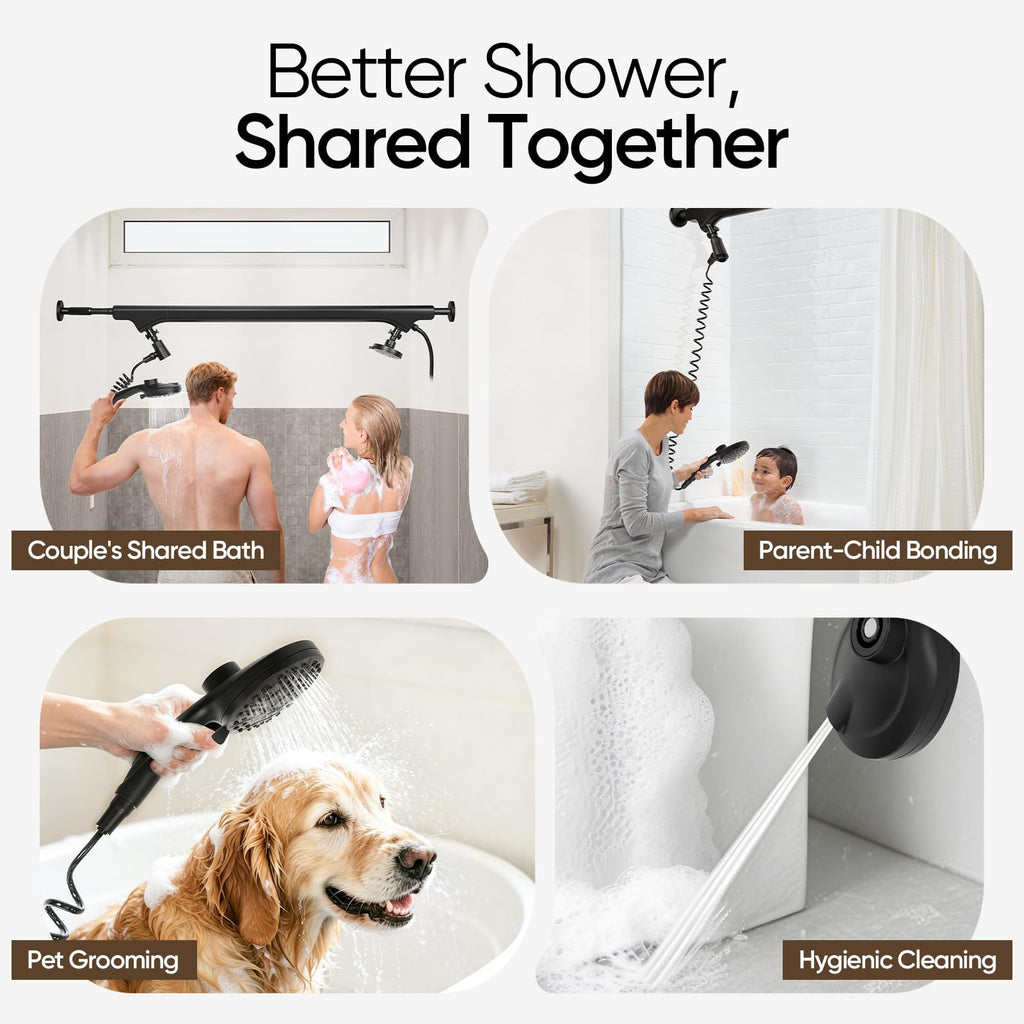 [] High Pressure Dual Shower Head for Couples 53-78" Adjustable