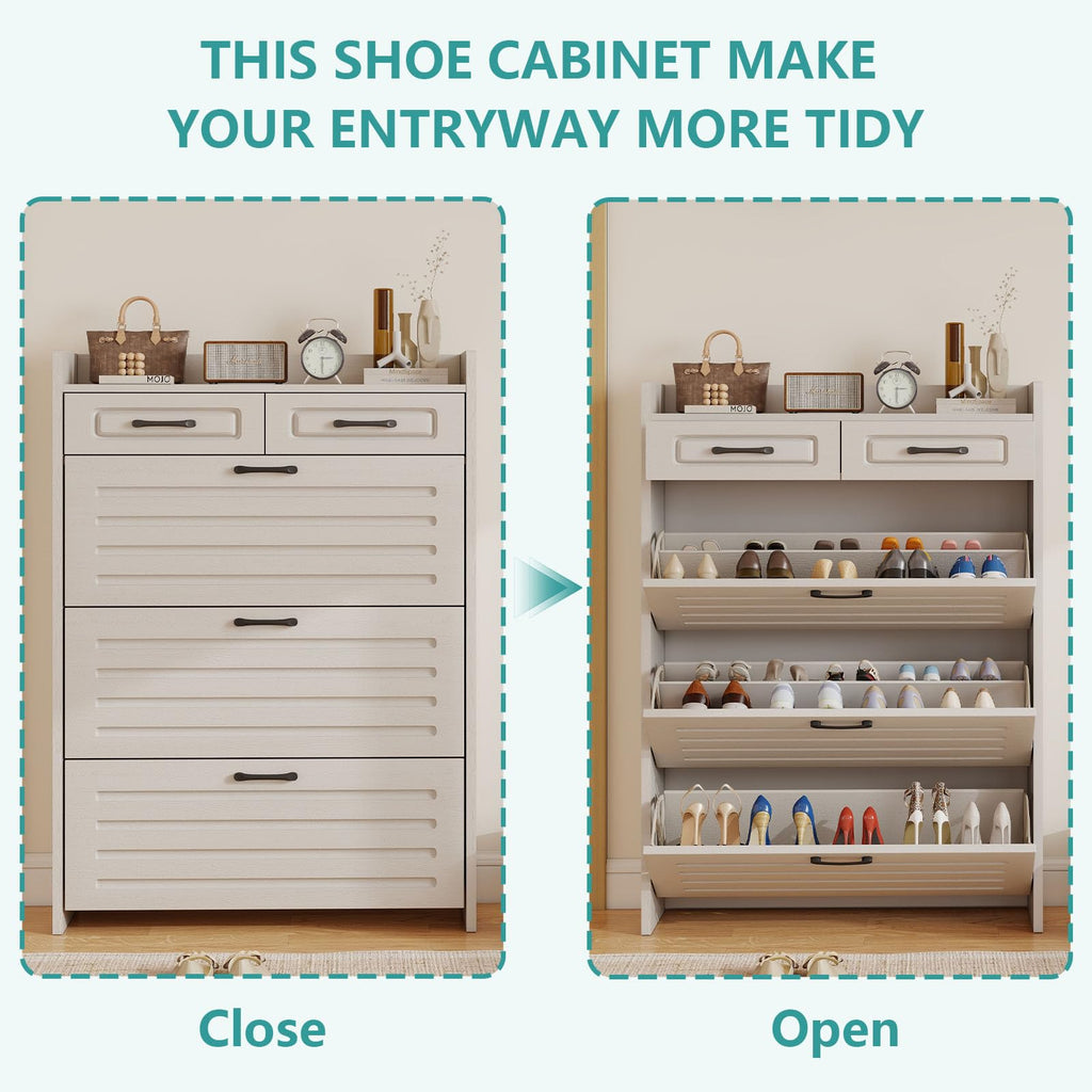 Shoe Cabinet Storage with 3 Large Flip Drawer&2 Drawer White
