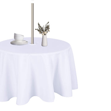 Round Outdoor Tablecloth with Umbrella Hole 60 Inch White