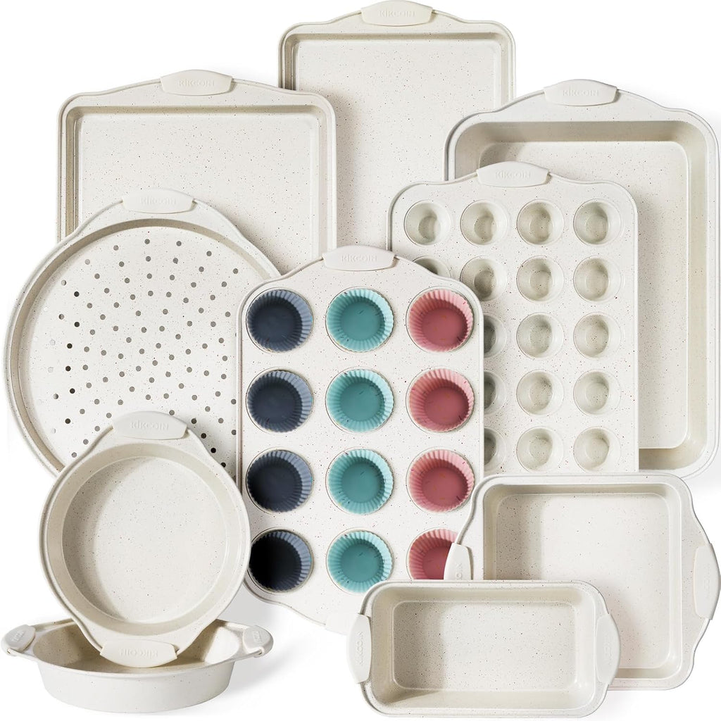 22 PCS Nonstick Pans Set, Stackable Bakeware Sets with Silicone Handles, 450°F Oven Safe Sheet Set, Easy Release