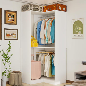 Corner Closet System with 3 Hanging Rods, 30.8"-70.2" L Shaped Freestanding Closet Organizer for Walkin Closet