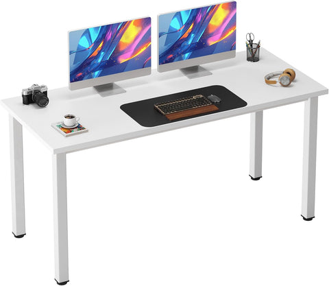 54.3 Inch Large Computer Desk, Modern Simple Style Desk, Basic Writing Table for Study Student, White