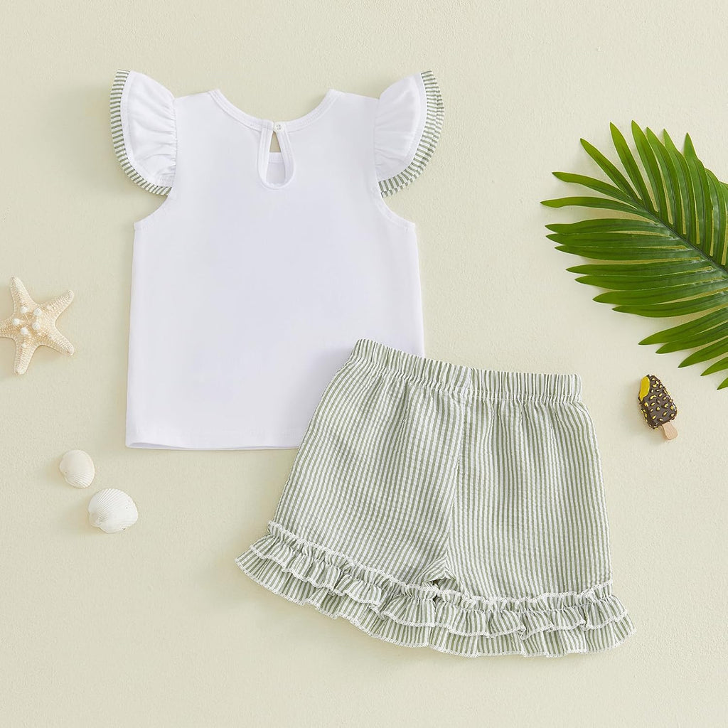 Toddler Girl Summer Clothes Baby Girl Ruffle Shirt Top and Shorts Set Beach 2 Piece Outfits