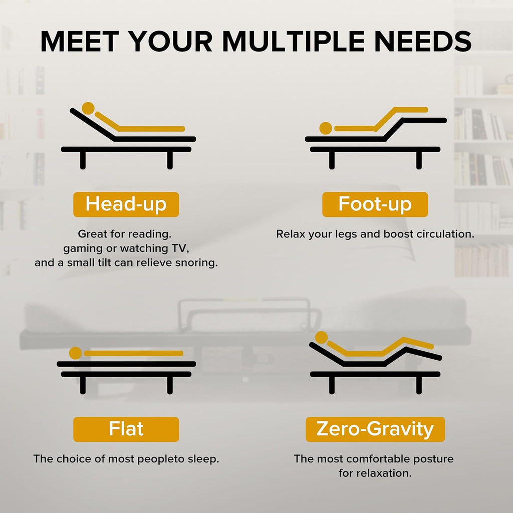 King Adjustable Bed Frame with Remote/Zero Gravity/Head & Foot Incline/USB Ports/Under-Bed Nightlight/Quiet Motor
