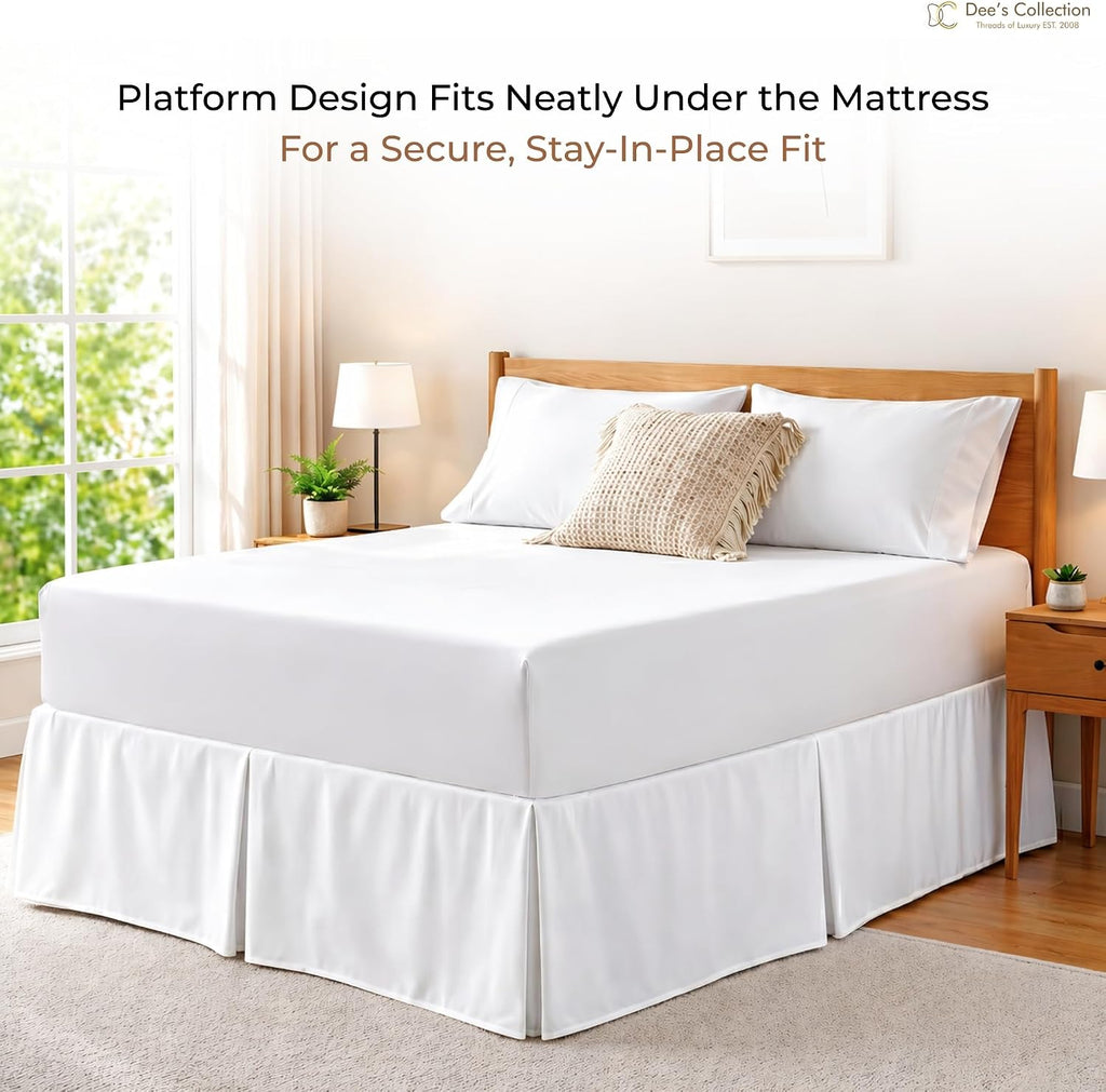 Dee's Collection Queen Size Bed Skirt 15" Drop Hotel Quality Pleated Dust Ruffle with Platform Style Secure Fit