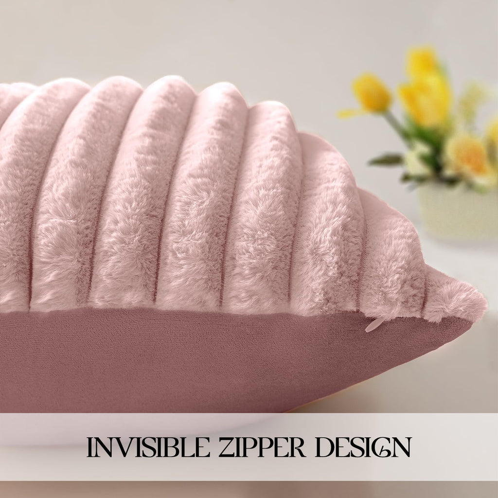 Faux Fur Pillow Covers 22x22 Set of 2, Pink
