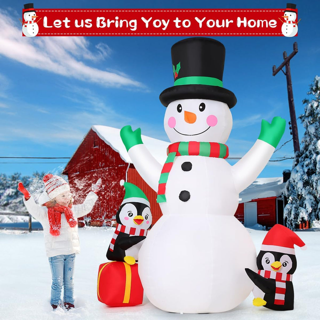 8.3 FT Christmas Inflatables Snowman Built-in Music Box & Rotating Colorful LED Lights, Christmas Inflatable Outdoor