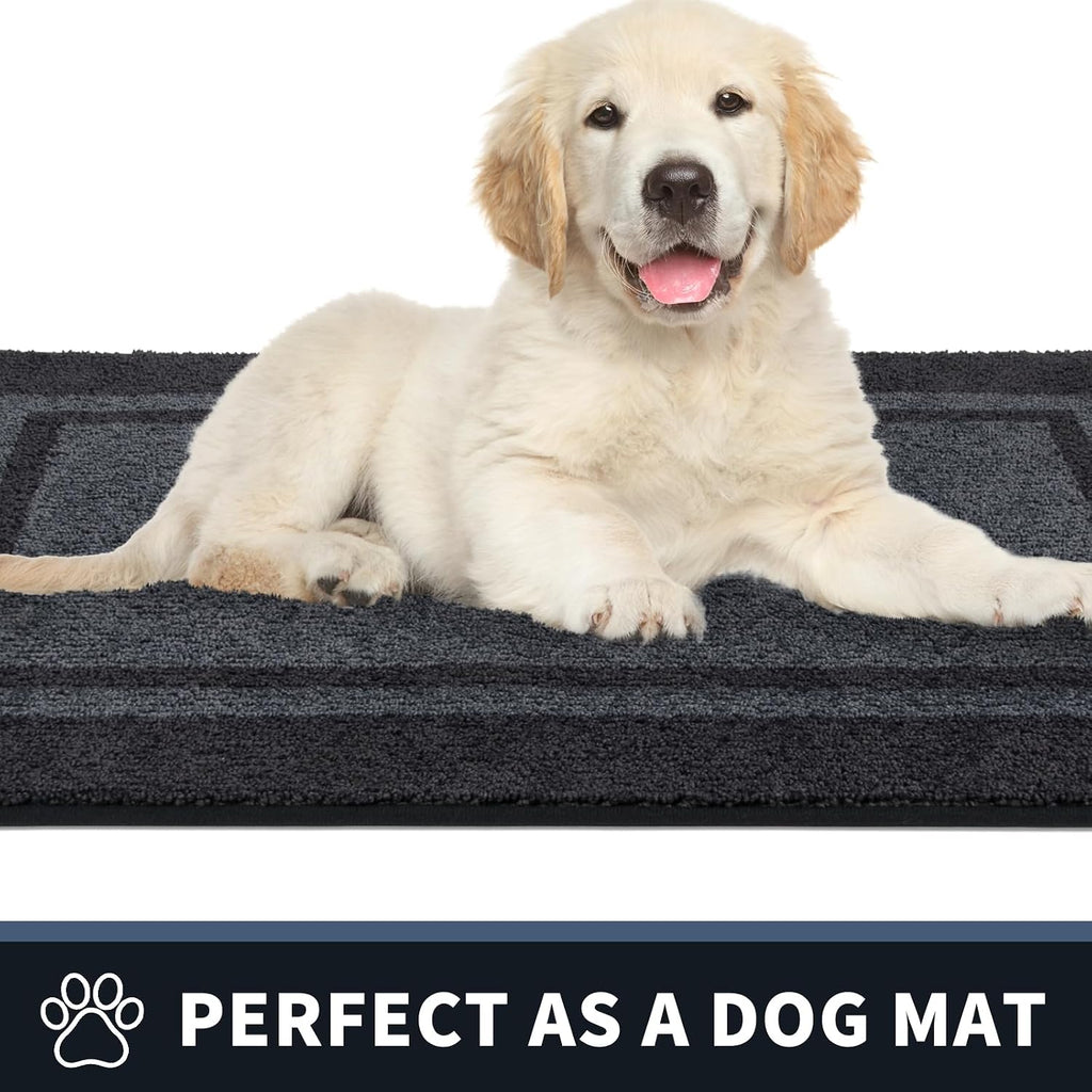 Dirt Trapping Indoor Door Mat, 24" x 36", Bluish Grey & Charcoal | Machine Washable, Non-Slip, Waterproof TPR