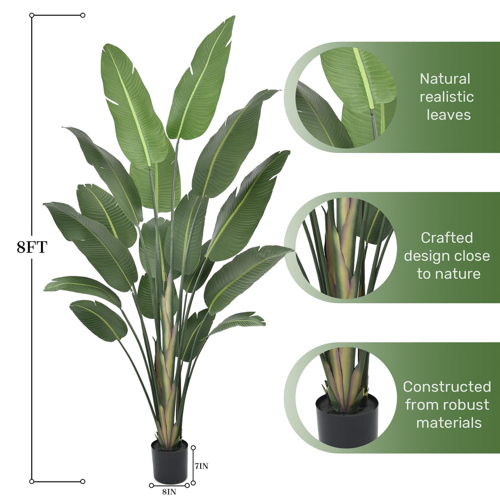 8FT Artificial Bird of Paradise Tree silk Banana Leaf indoor