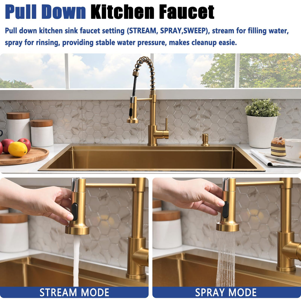 33x22 Drop Sink with Faucet - Gold Single Bowl