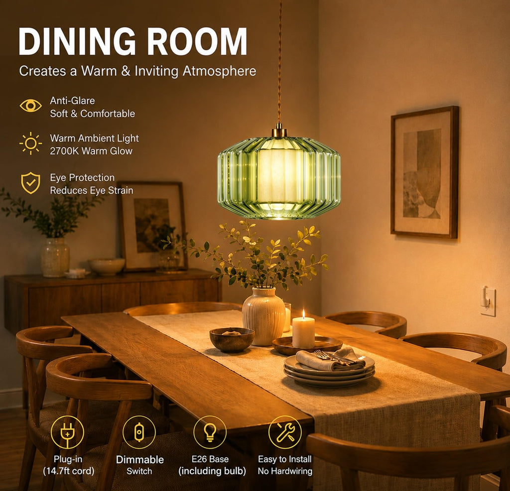Plug in Pendant Light Glass Hanging Lights with Plug in Cord Boho Hanging Lamp Gold Mid Century Modern Vintage