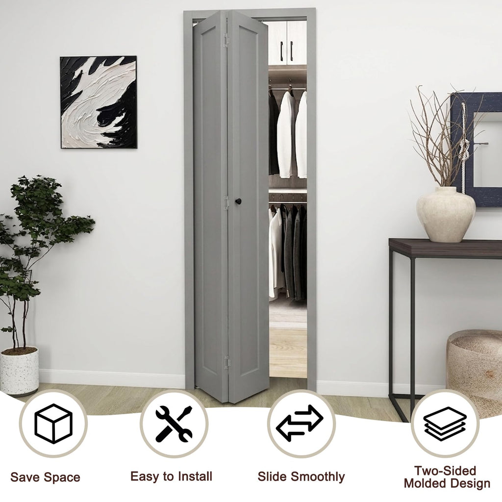 30 in.x 80 in. Bifold Barn Door, 1 Panel Shaker Style White Primed Bifold Closet Door, Hollow Core Interior Barn