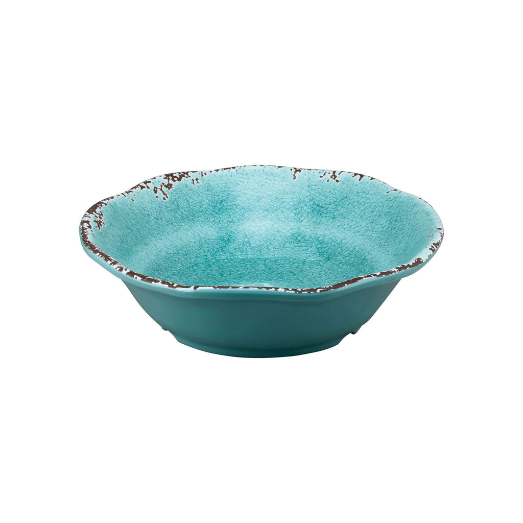 12-Piece Melamine Dinnerware Set, Includes Dinner Plates, Salad Plates, Bowls, Service for 4. (Crackle, Turquoise)