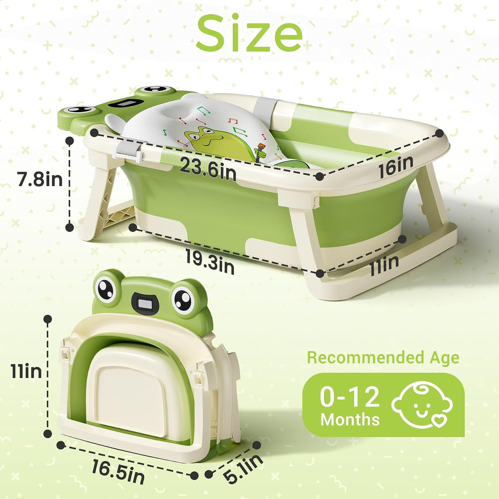 Baby Bathtub, Collapsible Newborn Bathtub for Infant to Toddler with Soft Cushion and Thermometer,Portable Travel