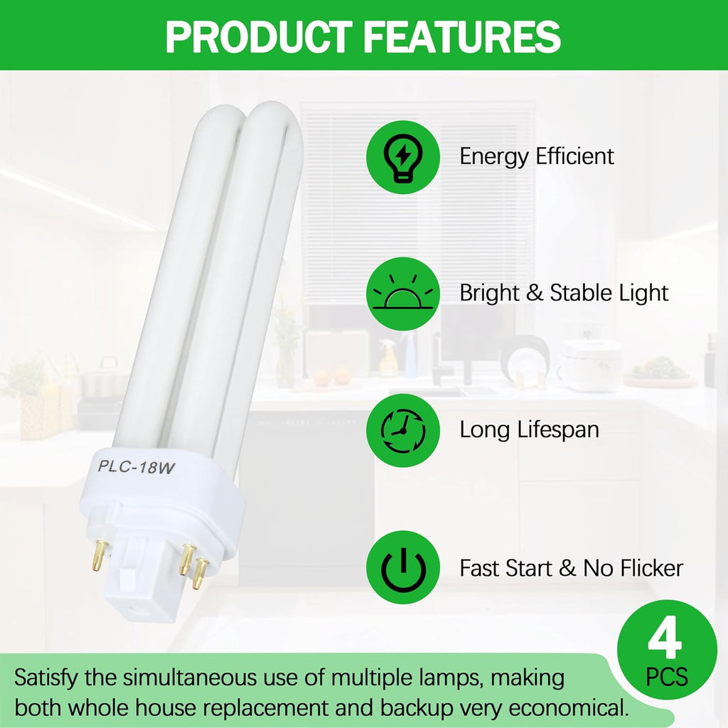 CFL Light Bulbs for Panasonic, 4 Pin G24q-2 Base 18W 3500K