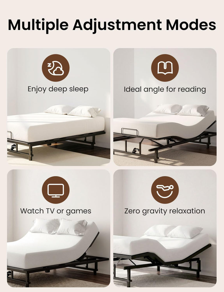 King Adjustable Bed Frame with Wireless Remote, Electric Bed Base, Black
